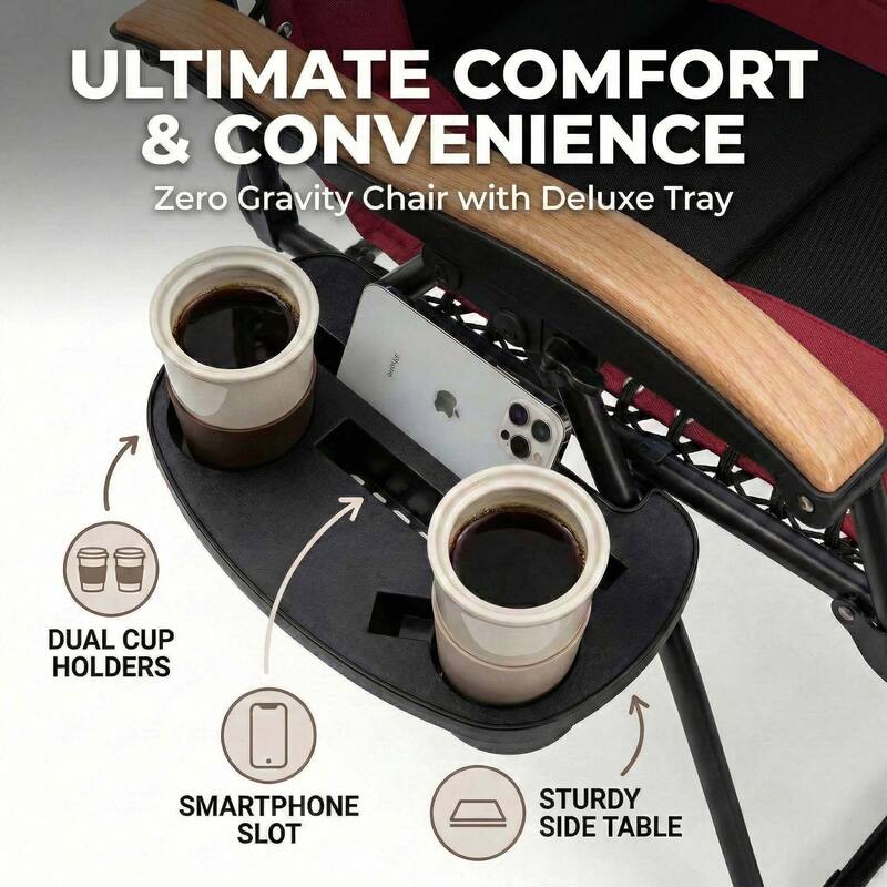 Oversized Padded Zero Gravity Chair,Foldable Patio Recliner,30"Wide Seat Anti Gravity Lounger with Cup Holder,Support 400 LBS