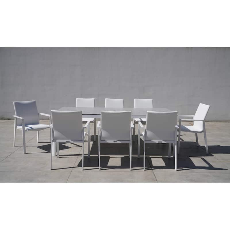 San Giovani White 9-Piece Aluminum Outdoor Dining Set with Sling Set in White - N/A