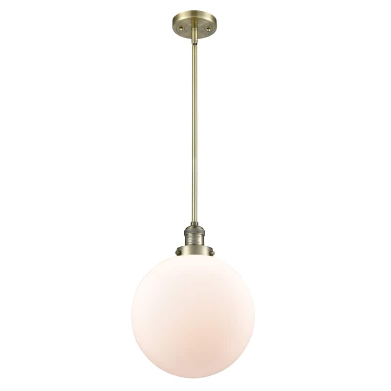 Innovations Lighting Franklin Restoration Beacon - 1 Light 12" Stem Hung Mini Pendant - Antique Brass/Matte White