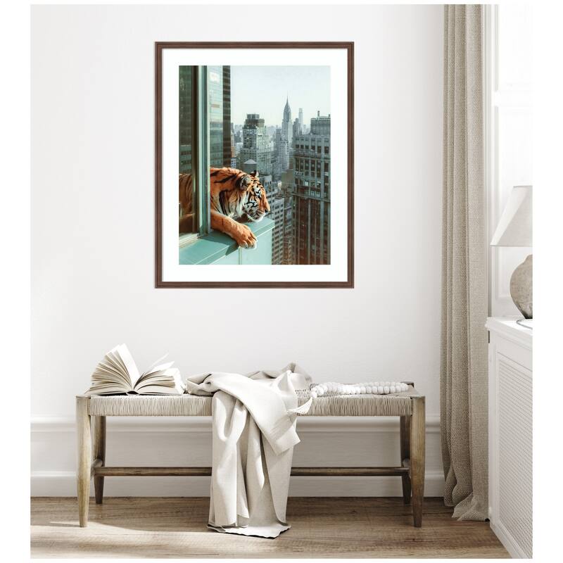 Kate and Laurel Framed Art Urban Tiger Overlooking Manhattan by Michael Schauer