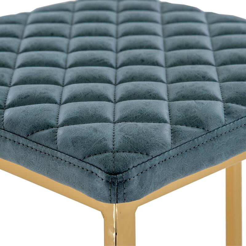 Quincy Modern Leather Barstool with Upholstered Square Seats in Gold Metal & Footrest for Home Bar & Kitchen Counter