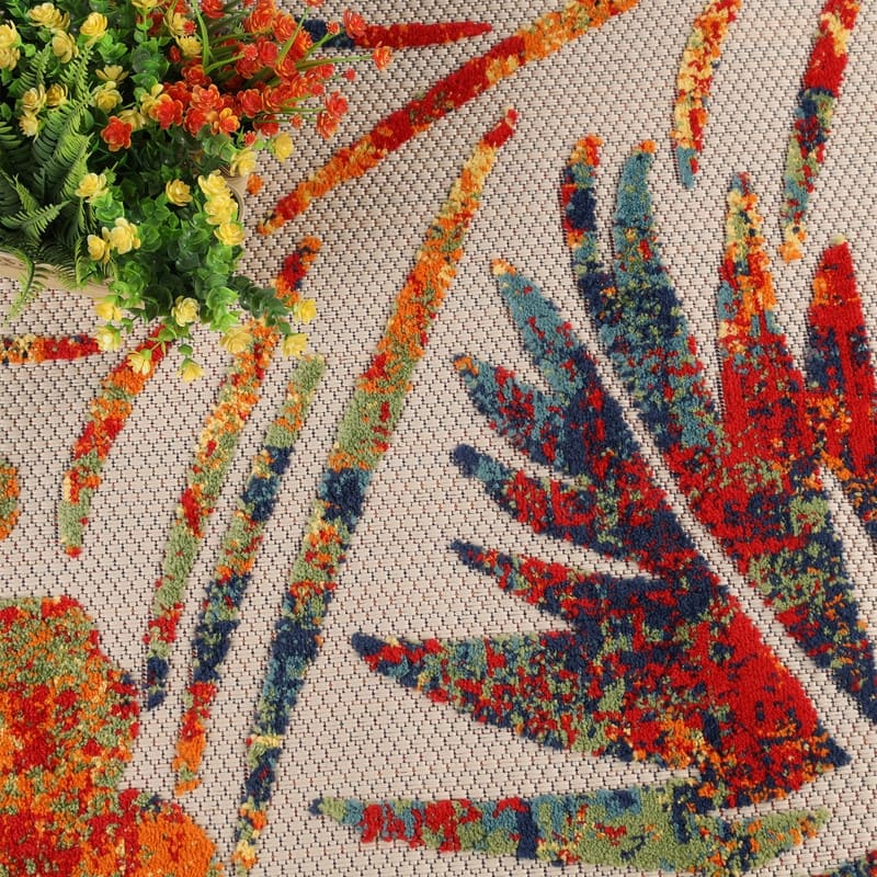 Superior Tropical Leaves Coastal Indoor Outdoor Area Rug