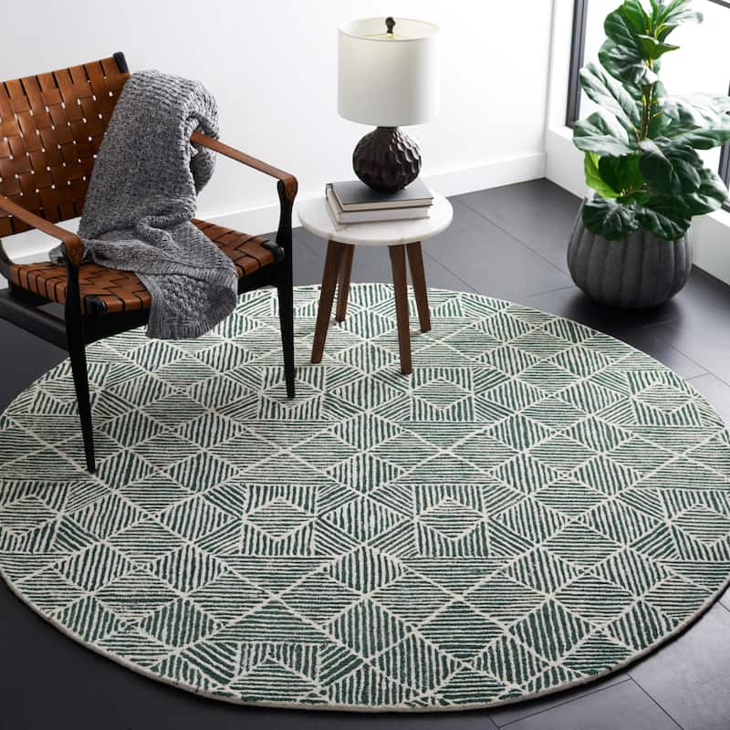SAFAVIEH Handmade Abstract Harmanna Modern Wool Rug - 8' Round - Dark Green/Ivory