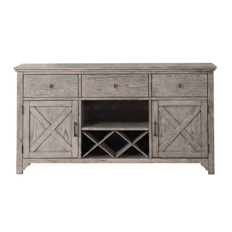 Banyon Grey Oak Server with Wine Rack and Drawer