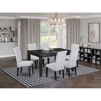 HomeStock 7-Piece Black Finish Solid Wood Top Dining Table with 6 Parson-Chairs with Lattice Back