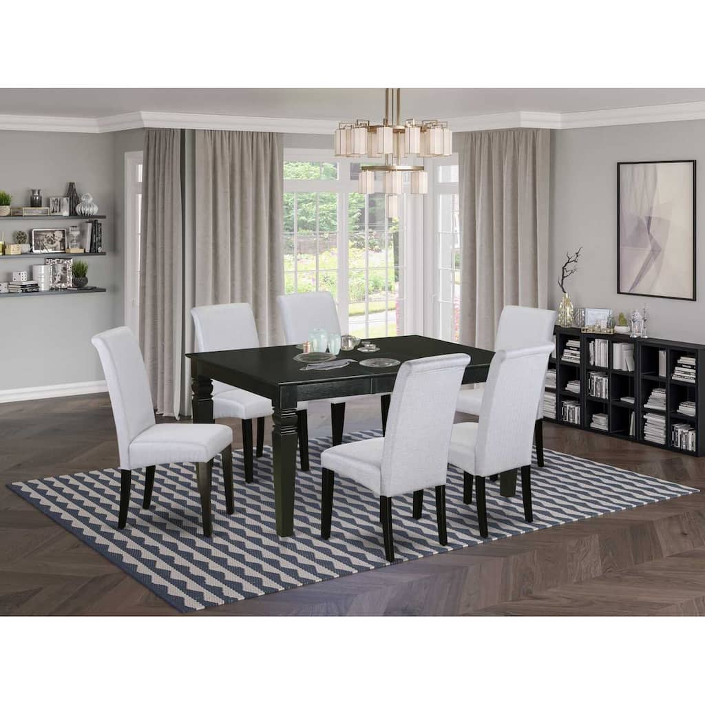 HomeStock 7-Piece Black Finish Solid Wood Top Dining Table with 6 Parson-Chairs with Lattice Back