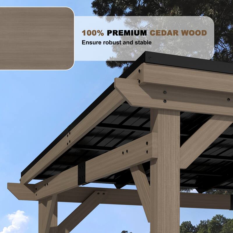 Outdoor Hardtop Gazebo, Cedar Wood Gazebo with Galvanized Steel‌ Roof