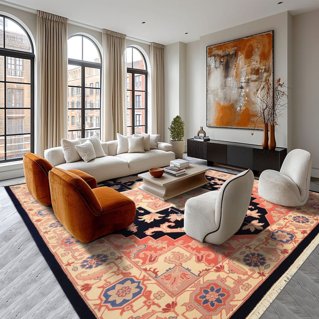 8'10''x11'11'' Hand Knotted Wool Navy Heriz Traditional Medallion Area Rug - 8' 10'' x 11' 11''