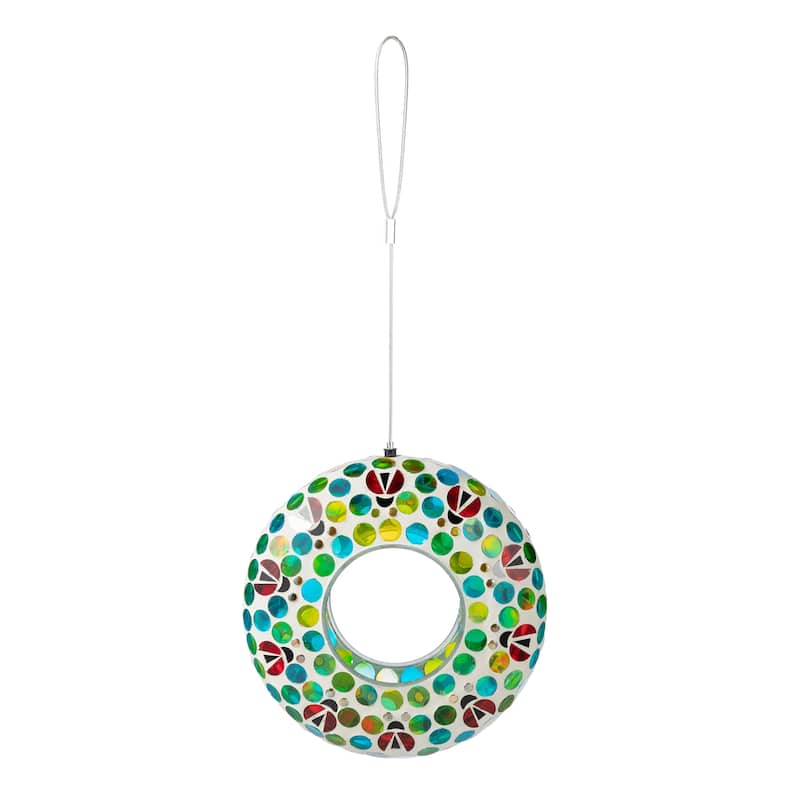 Glitzhome Round Hanging Multi-Color Mosaic Birdfeeder