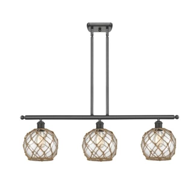 Innovations Lighting Farmhouse Rope 3 Light 36" Wide Linear Chandelier - Oil Rubbed Bronze / Clear Glass with Brown Rope