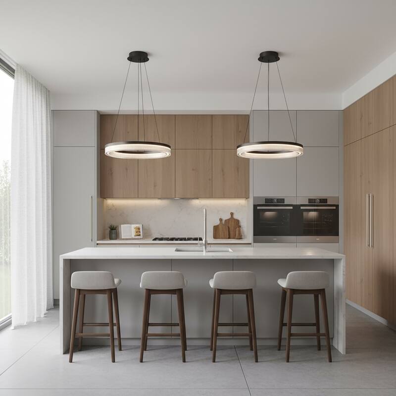 Artcraft Ari - Integrated LED Pendant - Black Finish - Ribbed Clear Diffuser Shade