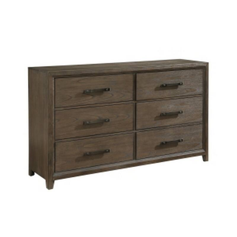 Wyn 62 Inch Wide Dresser, 6 Drawers, Nickel Handles, Brushed Walnut Brown