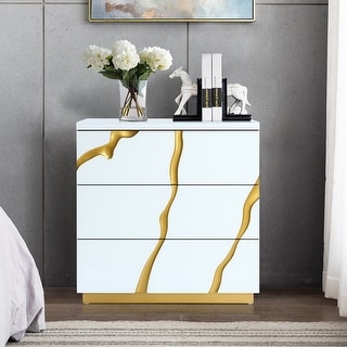 Modern White with Gold Ribbon Accent Chest