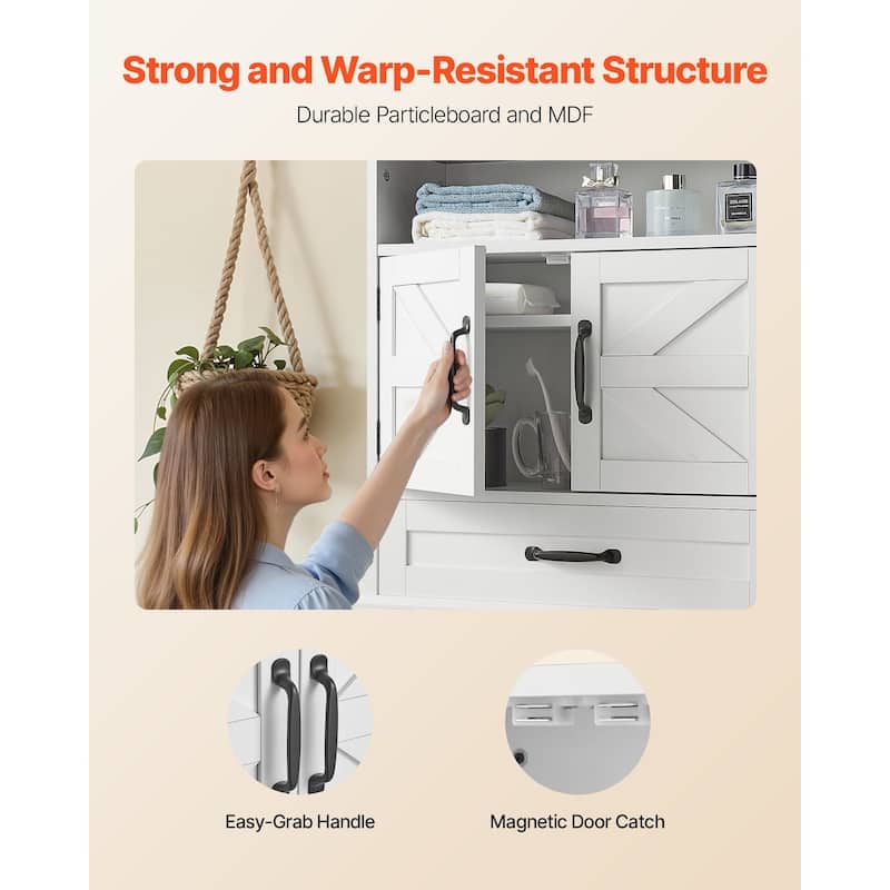 White Multi-Layer Bathroom Wall Cabinet with Adjustable Storage Shelves and 1 Drawer - 24” x 9” x 25”