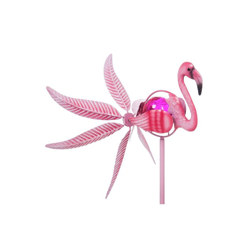 36"H Solar Flamingo Staked Wind Spinner
