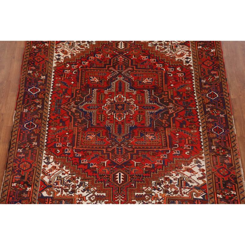 Hand Knotted Oriental 100% Wool Carpet Traditional Medallion Red Heriz Area Rug - 9' 7'' X 6' 9''