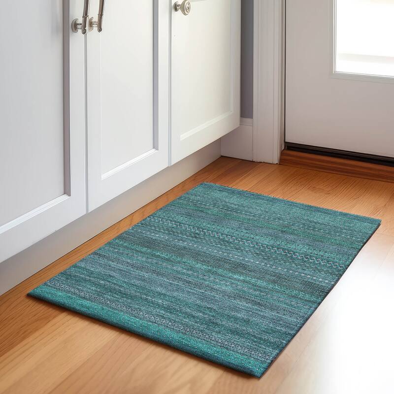 Premium Washable Super Soft Boho Stripes Mayfield Rug - Turquoise - 1' 8" x 2' 6" - Rectangle
