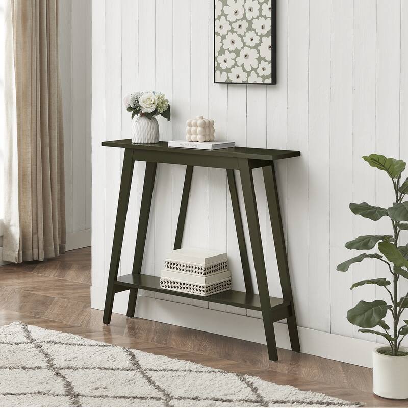 Contemporary Wood Console Table with Shelf - Black