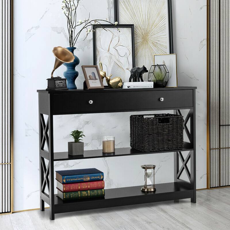 Gymax Console Table Drawer Shelves Sofa Accent Table Entryway Hallway - 39.5'' x 12'' x 31.5''