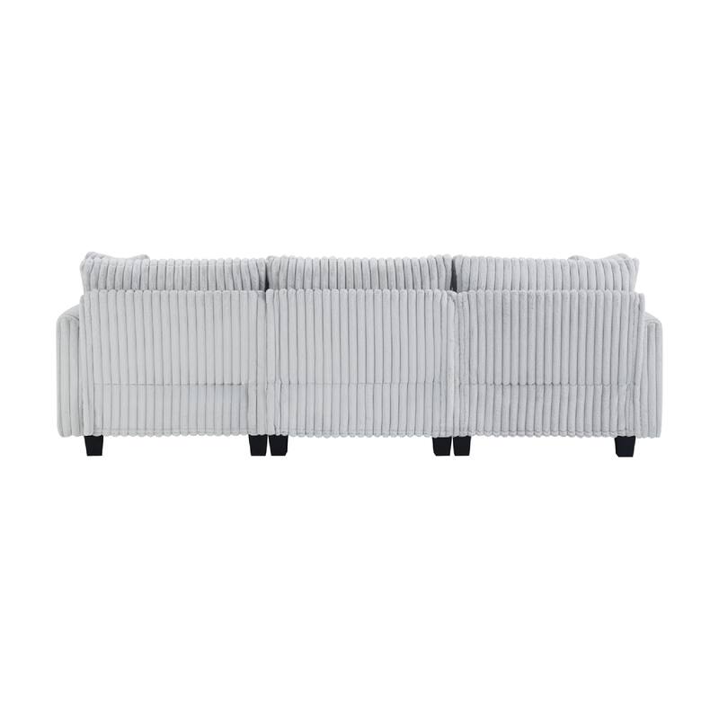 L-Shaped Modular Sectional Sofa, Vertical Corduroy Upholstered Sofa with Dual Charging Ports, Comfy 3 Seat Sofa with Ottoman