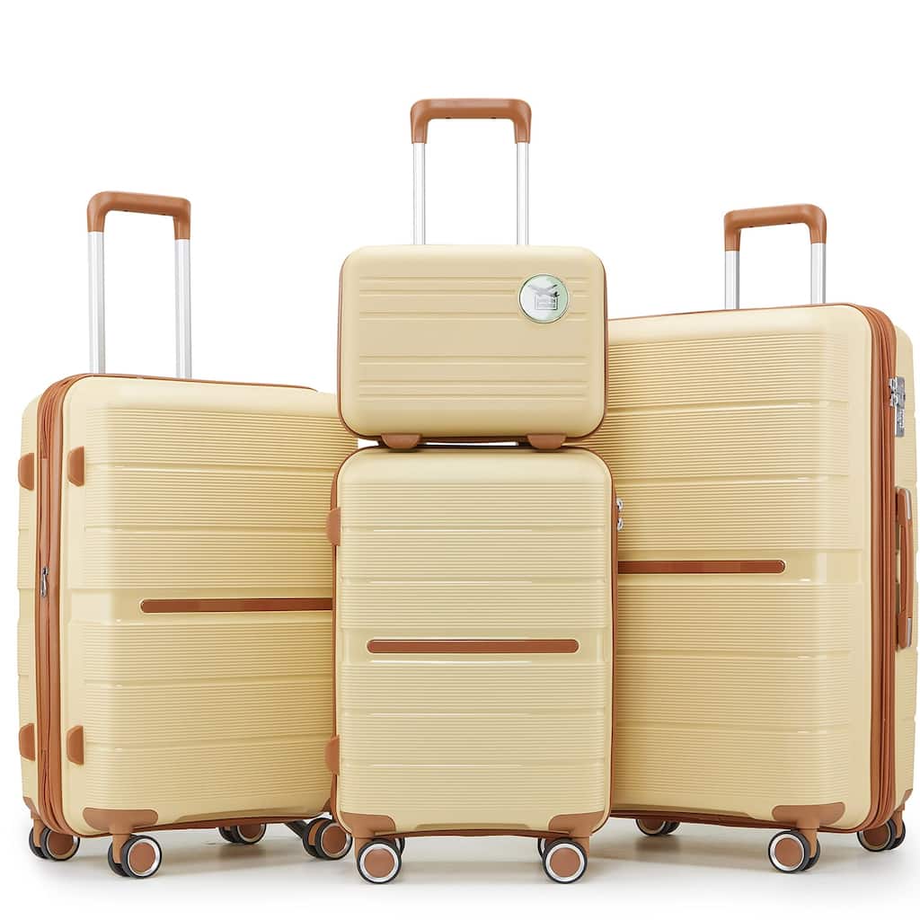 Luggage 4 Piece Sets, Expandable Carry On Luggage Set Hardshell PP, Suitcase Set with Wheels and Adjustable 3-level Handle