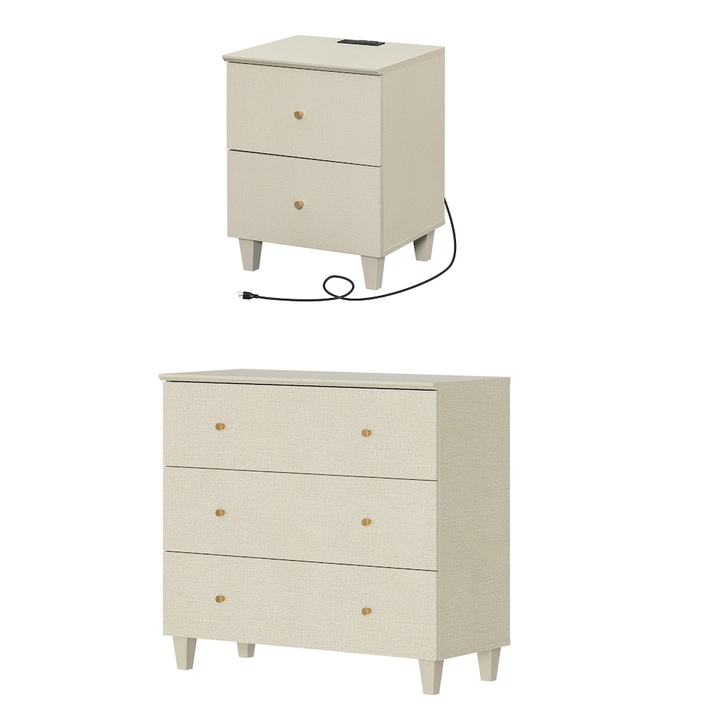 3-Drawer Dresser and Nightstand Set for Bedroom - 2 Packs
