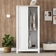 preview thumbnail 2 of 9, Closet with Barn-Style Sliding Door Design, 3-Tier Open Shelves and 2 Drawer, Bedroom Storage Wardrobe with Hanging Rods - N/A
