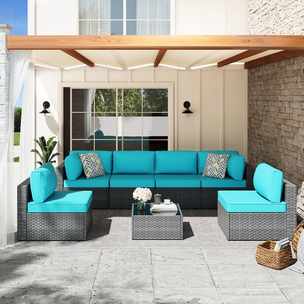 7-Piece Wicker Outdoor Sectional Seating Group with Cushions