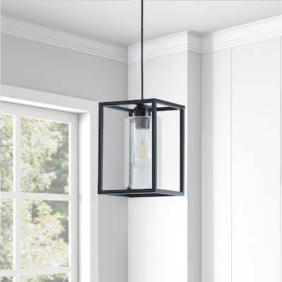 Black 1-Light Rectangular Clear Glass Design Pendant