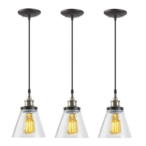 Globe Electric 65207 Jackson Vintage 1-Light 65" Adjustable Pendant with Clear Glass Shade - Pack of 3 - Black