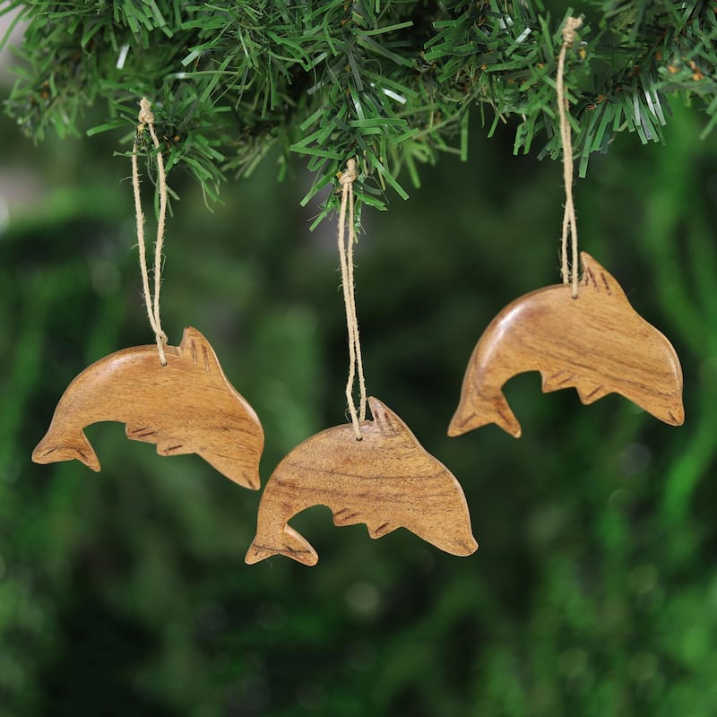 Novica Handmade Happy Dolphins Wood Ornaments (Set Of 3)