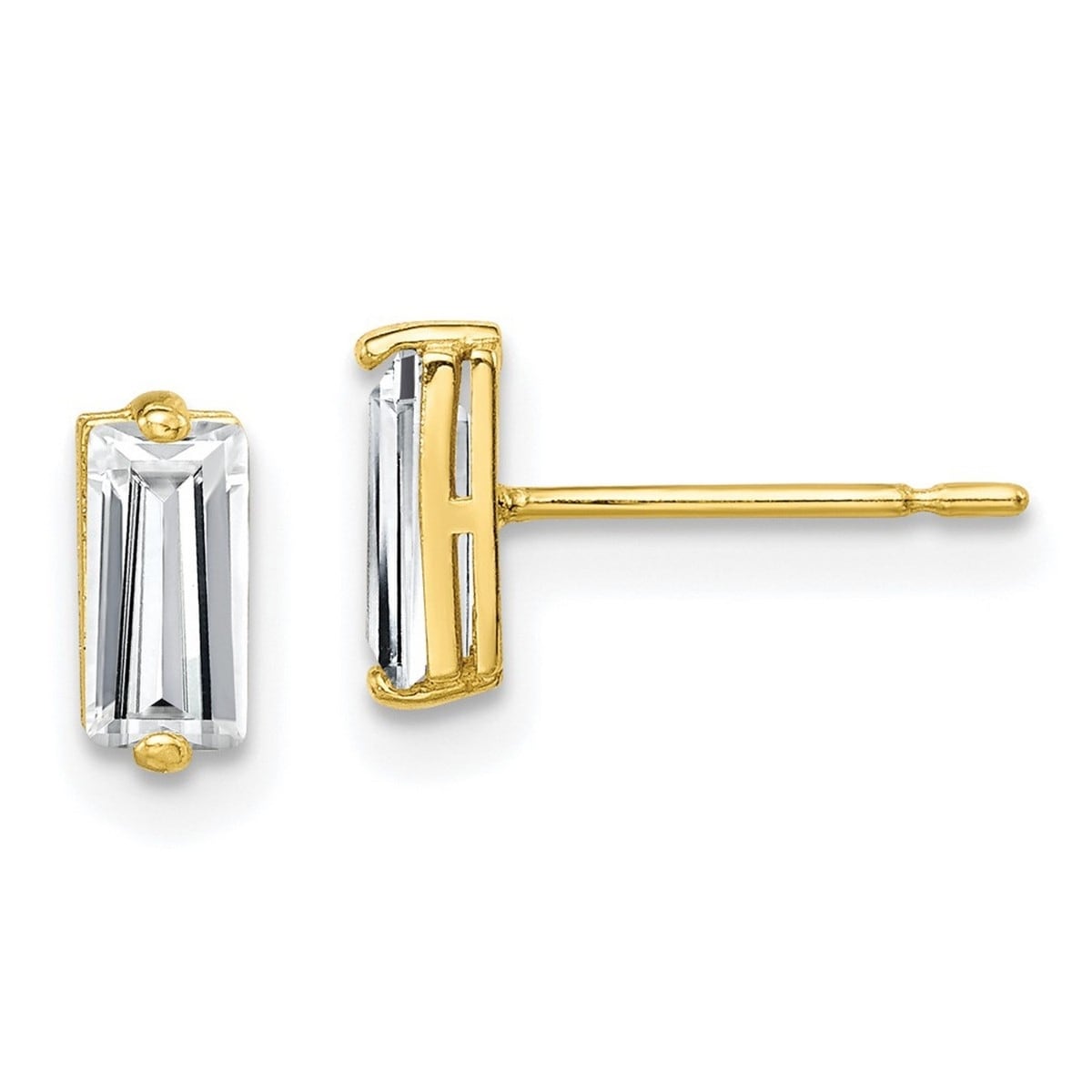 Curata 10k Yellow, Rose or White Gold Baguette Simulated Diamond Stud Earrings