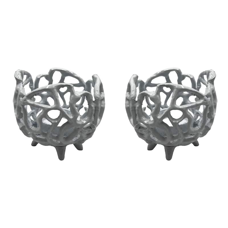 Decorative Handmade Aluminum Round Votive Candle holder Set of 2