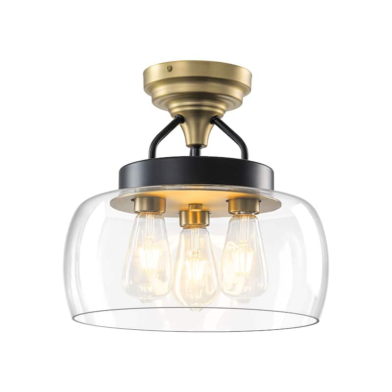 Starsky 3-Light Modern Clear Glass Dome Flush Mount Ceiling Light, Thick One-Piece Drum Shade
