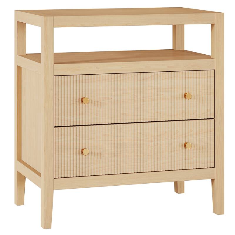 Nightstand with Drawer, Bedside Table with Open Storage Shelf, Living Room Bedroom Accent Side Table