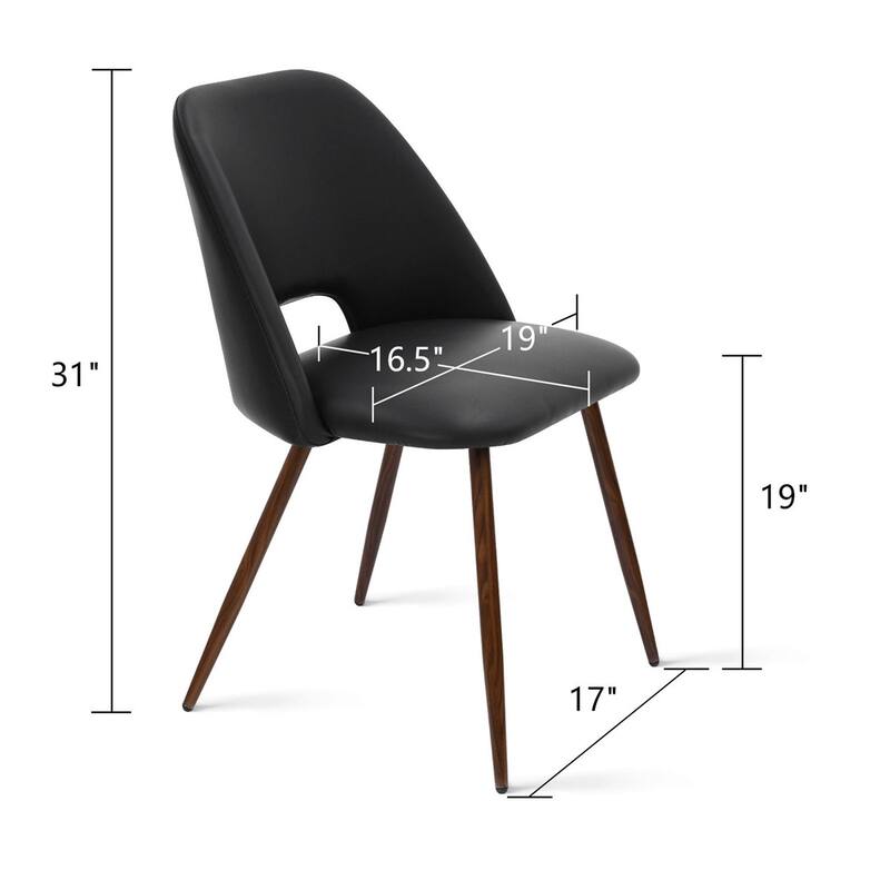 Faux Leather Modern Cutout Back Dining Chair with Walnut Leg（Set of 4)