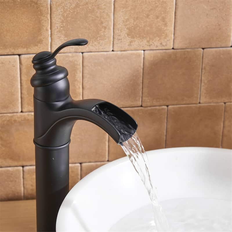 Waterfall Bathroom Vessel Faucet With Drain Assembly Single Handle Bathroom Vessel Sink Faucets One Hole Modern High Basin Taps