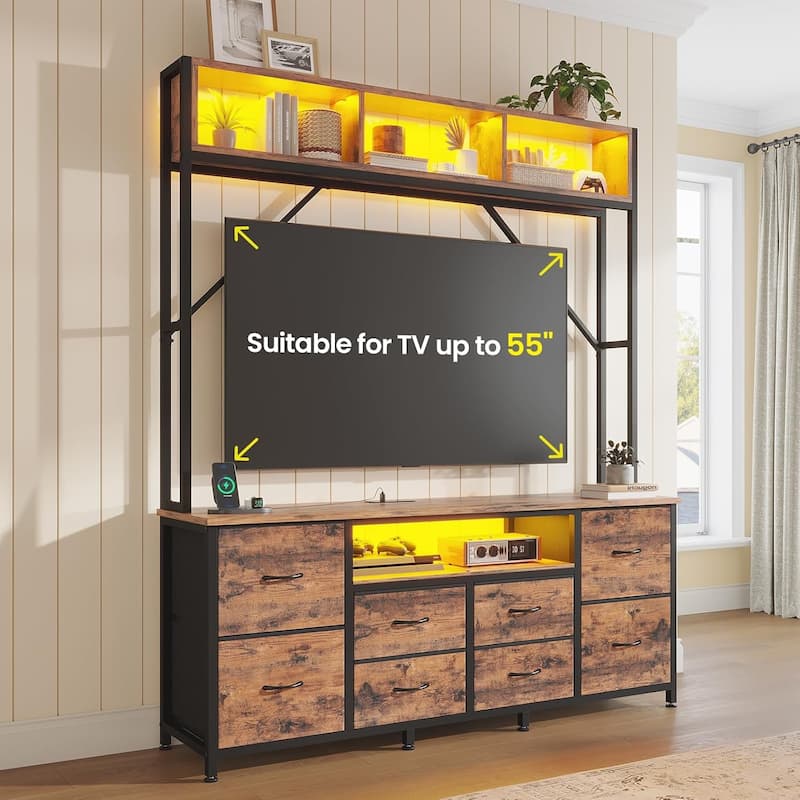 TV Stand for Living Room with LED Lights & Power Outlets TV Stand Dresser
