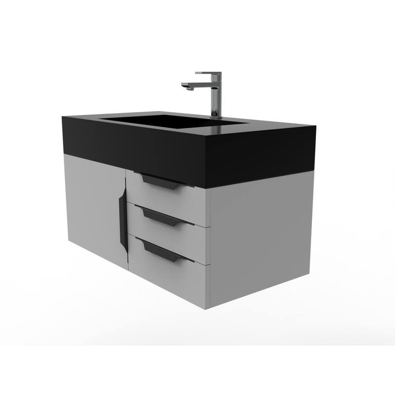Nile 36" Wall Mounted Bathroom Vanity Set w/ Black Top