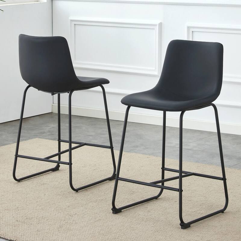 PU Leather Bar Stools Set of 2, Counter Height Bar Stools with Back and Footrest, Kitchens Island Chair with Metal Legs