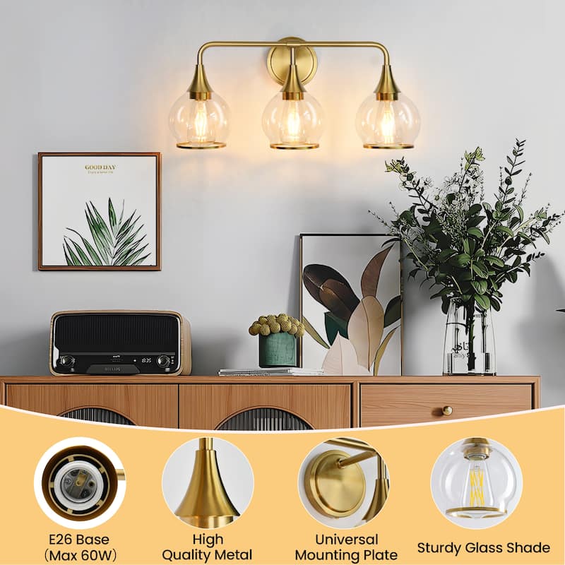 Modern Vanity Lights Dimmable Bathroom Light Fixtures with Glass Shade