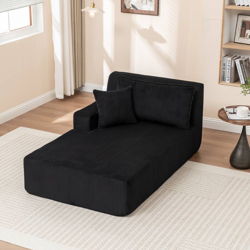 Oversized Chaise Lounge Chair, Upholstered Sofa Bed for Living Room, Corduroy Sleeper Couch Comfy Recliner Bedroom Reading Seat