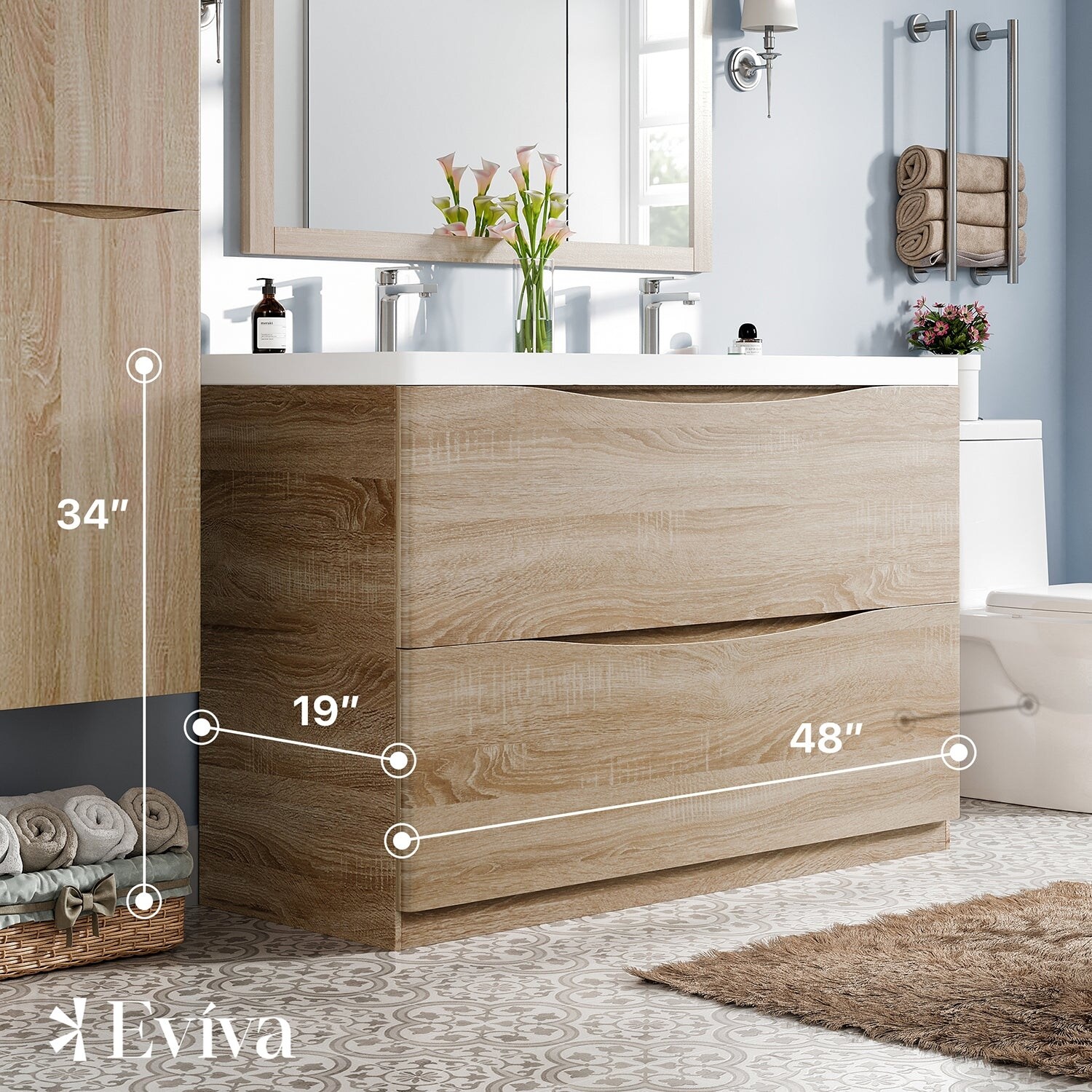Eviva Smiley 24 in. W x 17 in. D x 34 in. H Freestanding Bath Vanity in White Oak with White Acrylic Top