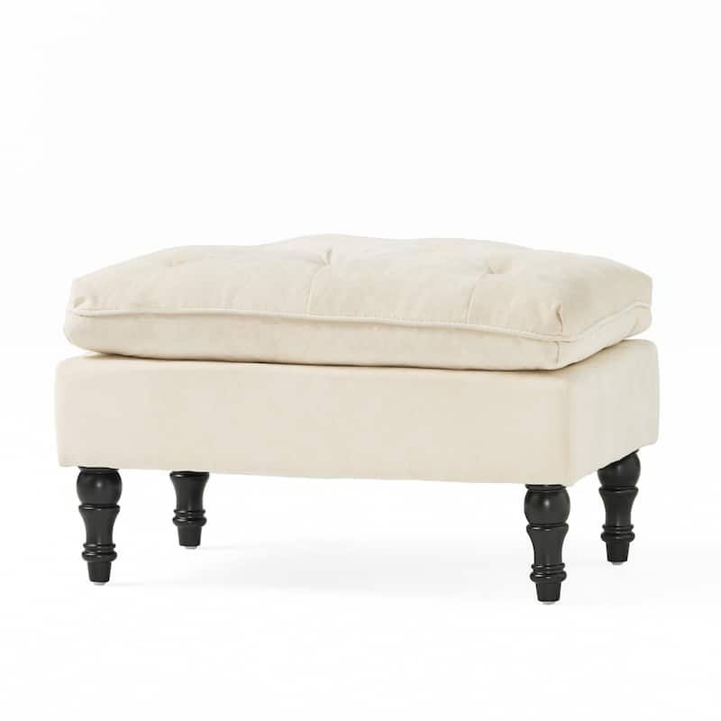 Ottoman, Pillow Top Cushion, 29x18 Rectangular Tufted Ivory Fabric