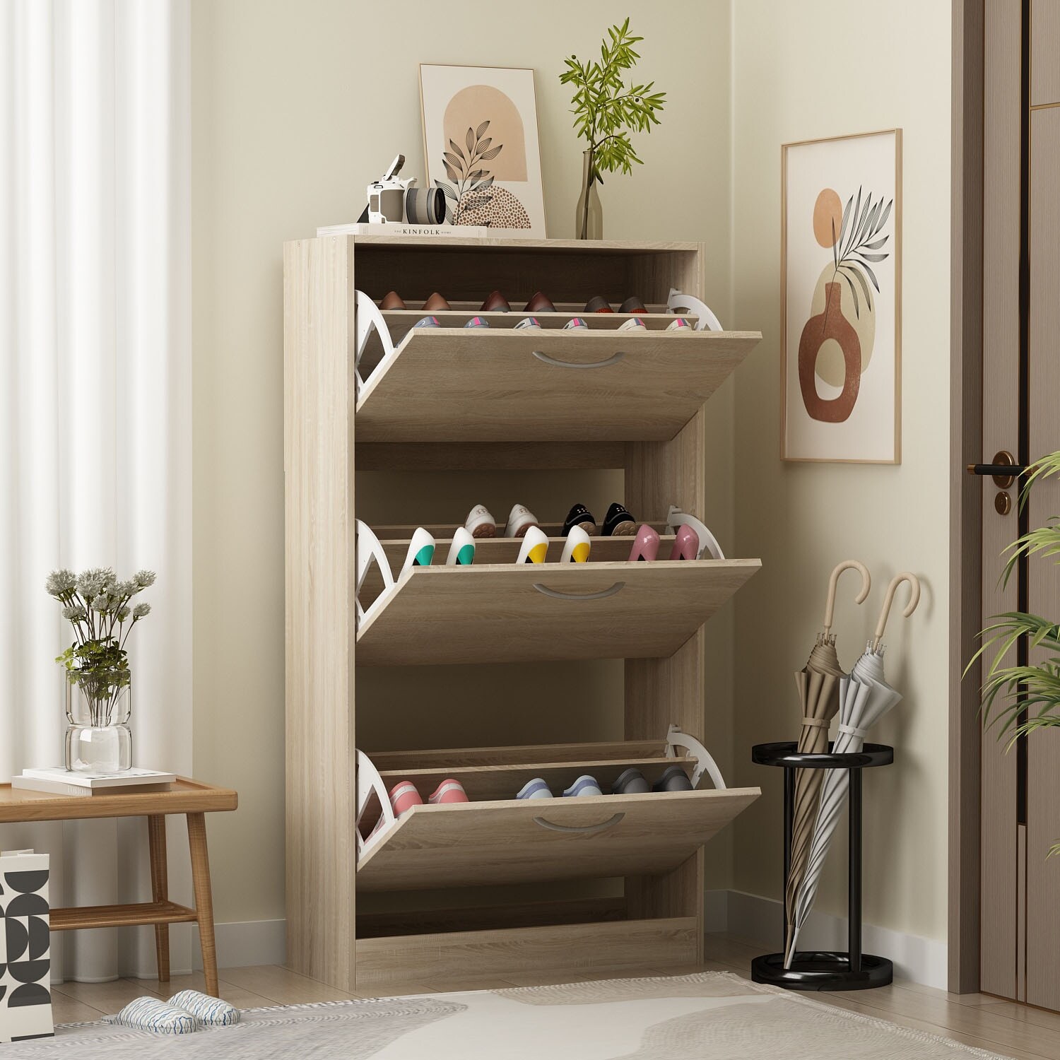 Modern Shoe Storage Cabinet for Entryway 2 Tier Floor Shoes