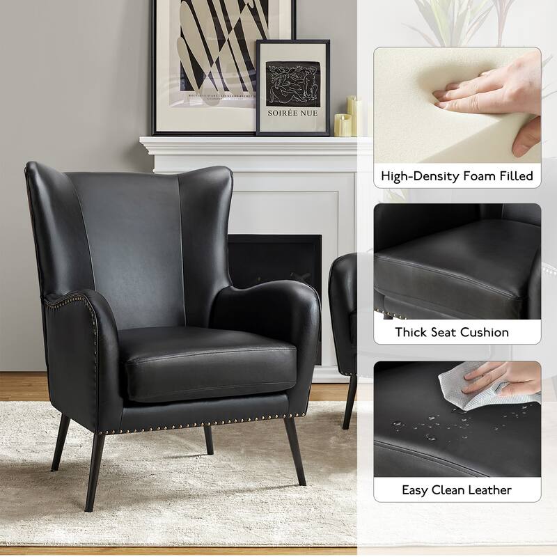 Invidiae Wooden Upholstered Armchair with Metal Legs Set of 2