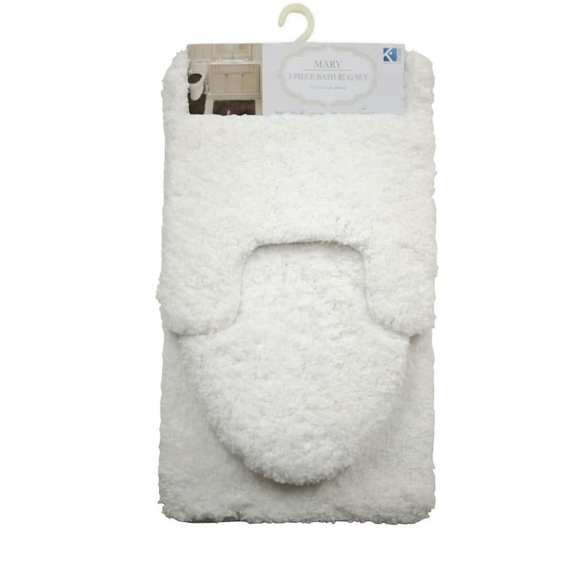 Queen Mary 3 Piece Bathroom Rug Set, Luxury Soft Plush Bath Mat, Contour Rug, Lid Cover, Non-Slip