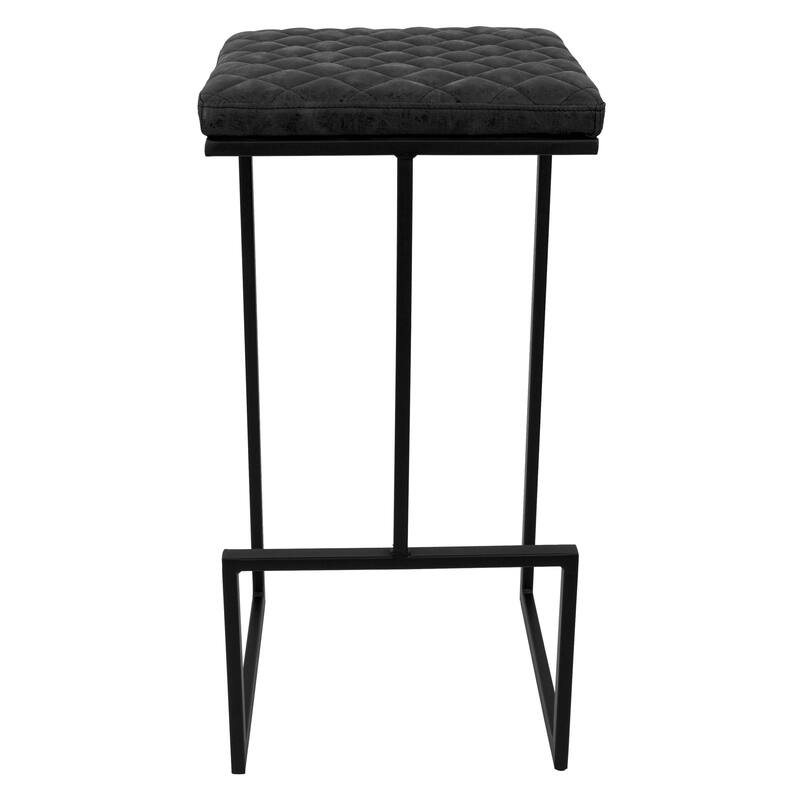 Quincy Leather Quilted Counter Height Barstool (Set of 2) with Upholstered Square Seats & Footrest for Home Bar & Kitchen
