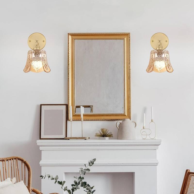 2 Pack wall sconces Rose Amber wall lighting glass, metal bedroom wall lighting