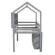 preview thumbnail 6 of 6, Grey Twin Size Pine Wood House Loft Bed with Multiple Storage Shelves, Full-Length Guardrails